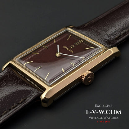 Omega Bordeaux Square Gold Plaque from 1960s / Fully Serviced