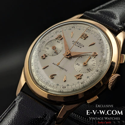 Unique Astrolux Antimagnetic Chronograph 18K 750 solid gold  / Jumbo 38 mm / Rare cal. Valjoux 92 / Vintage 1950s
