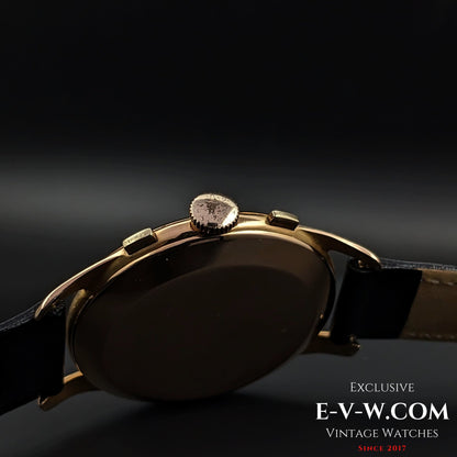 Unique Astrolux Antimagnetic Chronograph 18K 750 solid gold  / Jumbo 38 mm / Rare cal. Valjoux 92 / Vintage 1950s