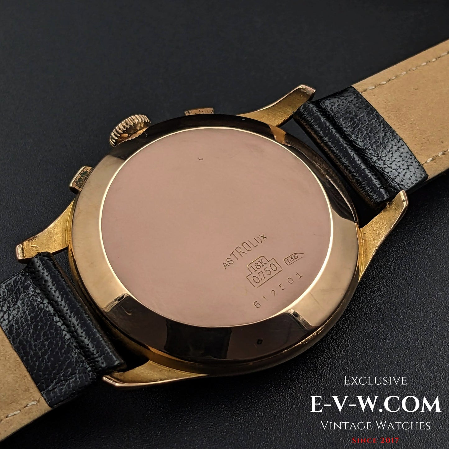 Unique Astrolux Antimagnetic Chronograph 18K 750 solid gold  / Jumbo 38 mm / Rare cal. Valjoux 92 / Vintage 1950s