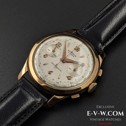 Unique Astrolux Antimagnetic Chronograph 18K 750 solid gold  / Jumbo 38 mm / Rare cal. Valjoux 92 / Vintage 1950s