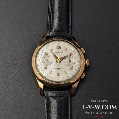 Unique Astrolux Antimagnetic Chronograph 18K 750 solid gold  / Jumbo 38 mm / Rare cal. Valjoux 92 / Vintage 1950s