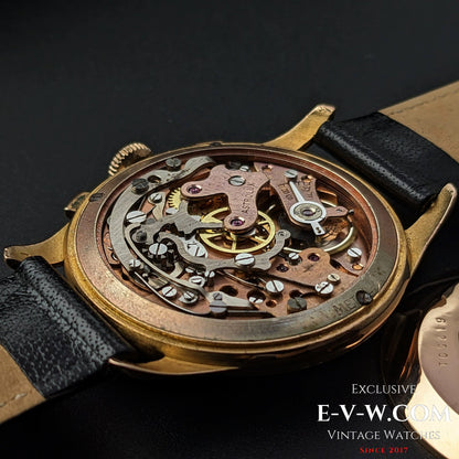 Unique Astrolux Antimagnetic Chronograph 18K 750 solid gold  / Jumbo 38 mm / Rare cal. Valjoux 92 / Vintage 1950s