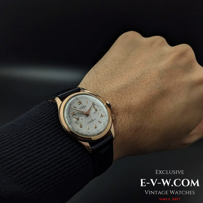 Unique Astrolux Antimagnetic Chronograph 18K 750 solid gold  / Jumbo 38 mm / Rare cal. Valjoux 92 / Vintage 1950s