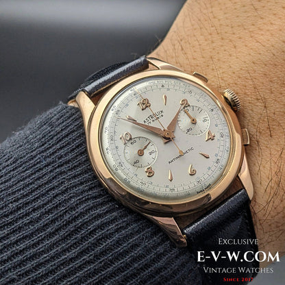 Unique Astrolux Antimagnetic Chronograph 18K 750 Gold  / Jumbo 38mm / Rare Valjoux 92