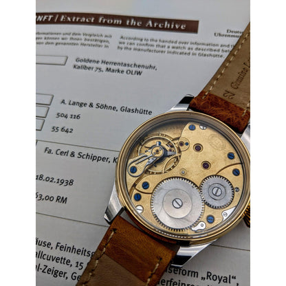 Deutsche Uhren Fabrikation Glashütte "OLIW" Lange Uhr Antique Watch1938 -  Only 6500 pcs was made -Marriage Watch