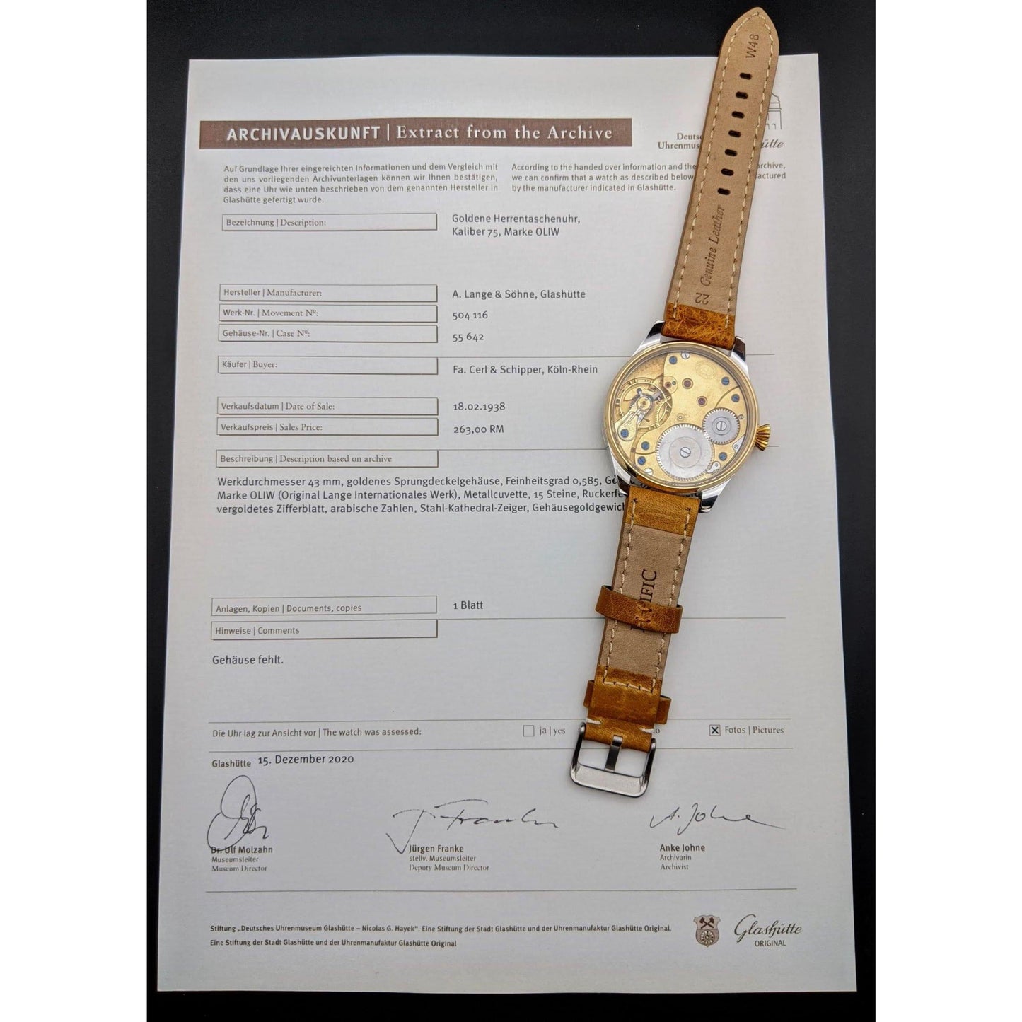 Deutsche Uhren Fabrikation Glashütte "OLIW" Lange Uhr Antique Watch1938 -  Only 6500 pcs was made -Marriage Watch